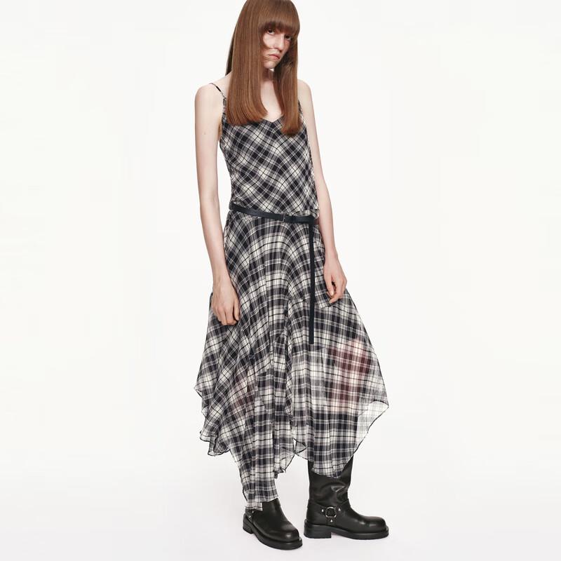 MO&Co. Asymmetrical Crepe Slip Dress with Belt