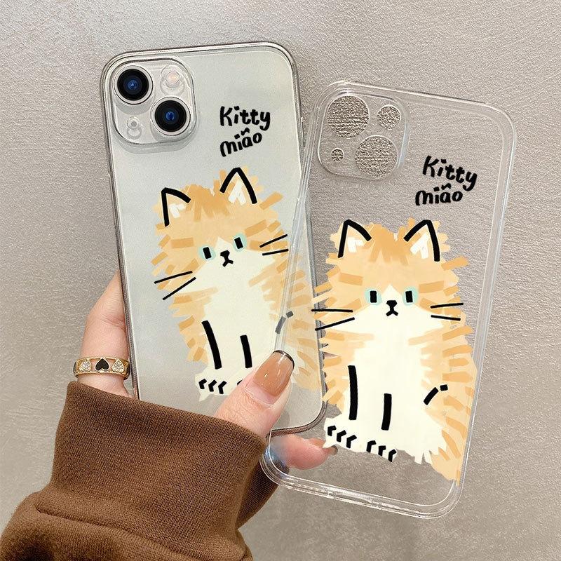 Simple transparent cat iPhone17/16promax creative cartoon Apple 13 mobile phone case simple and cute woman