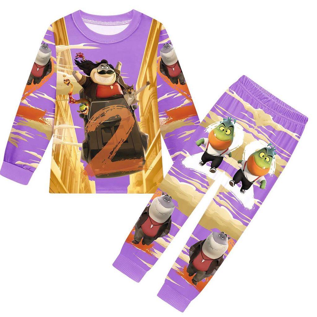 Kids Boys Girls Anime Cartoon Bad Guys Printed Casual Long Sleeves T-Shirt Pants Trousers Clothes Set