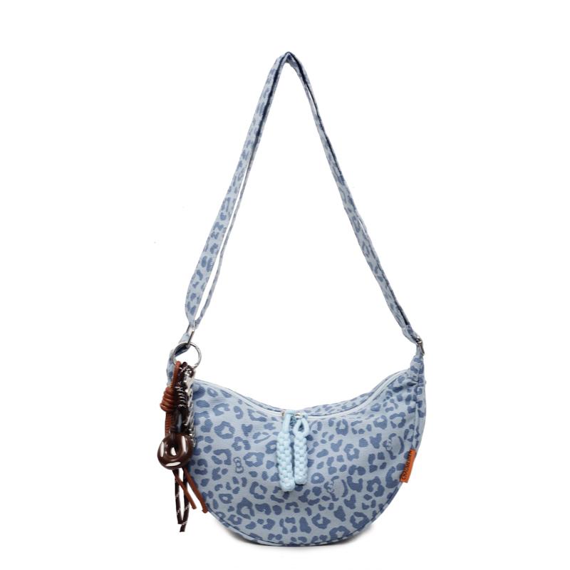 Ccise Leopard Print Canvas Zipper Large Capacity Shoulder Bags 2026 Versatile Casual Commute Underarm Crossbody Bags синий