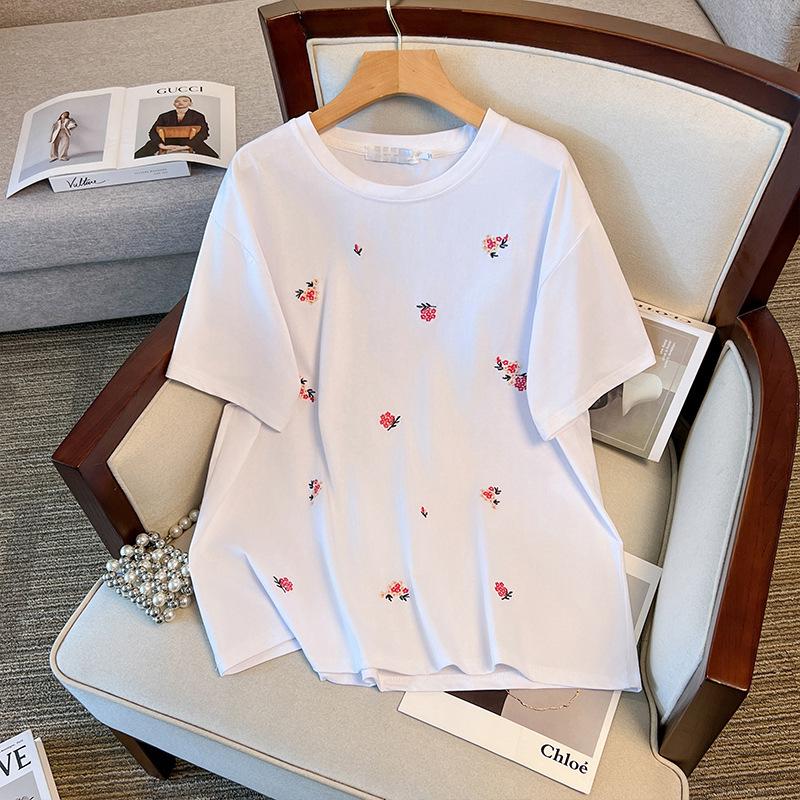 

2024 Summer Plus Size Embroidered Cotton Short-Sleeve Denim Shorts Set 9XL (for 260-300 jins)