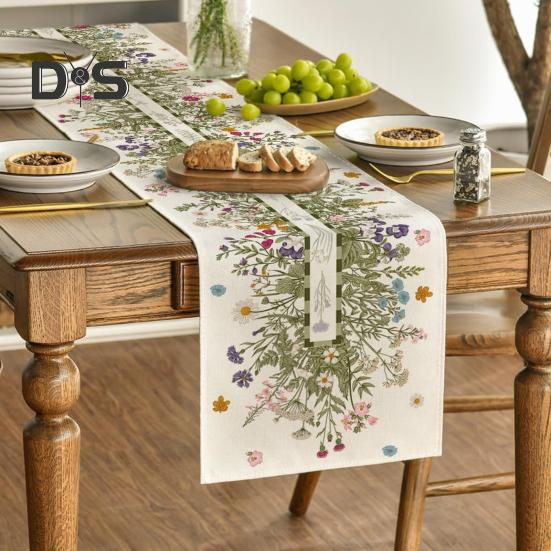 Runner de Masă de Primăvară Floral In Runner de Masă Sezonal Flori Sălbatice de Vară Decor Bucătărie Cină pentru Decor Acasă Petrecere