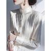 Women's Striped Shirt with French Standing Collar Women's Spring Shirt