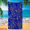 Blue Yellow Curved Line Abstract Graffiti Pattern Quick Dry Beach Towel Lightweight Towel For Beach Gym Pool Daily Use