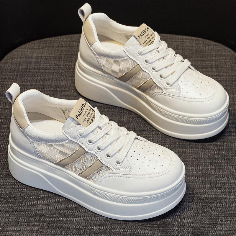 

Женские белые туфли на толстой подошве на платформе — китайский стиль, весна/осень 2025 г., подчеркивающие рост и универсальные 37