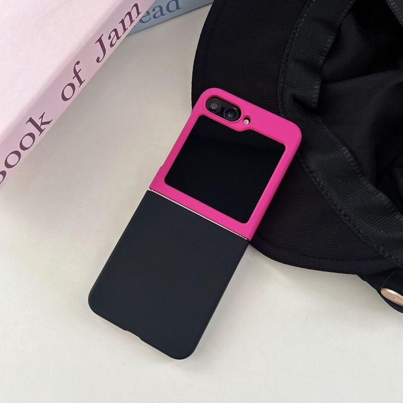 Korean Style Matte PC Case With Color-Block Design Galaxy Z Flip 6 5 4 3 Magnetic Snap-On Back Cover