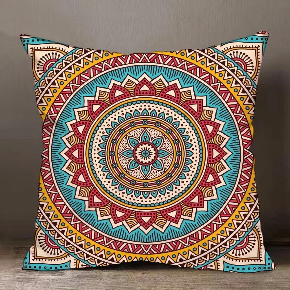 Home Decor Colorful Mandala Patterned Decorative Pillow Covers Pattern Cushion Cover Suitable For Sofa Bedroom Car Pillow Cover