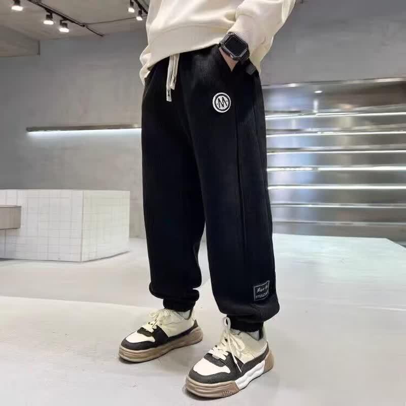 

Повседневные спортивные штаны для мальчиков - Весна/Осень, Средние/Старшие дети, Свободный крой, Длинные брюки на 2025 год 130 чёрный