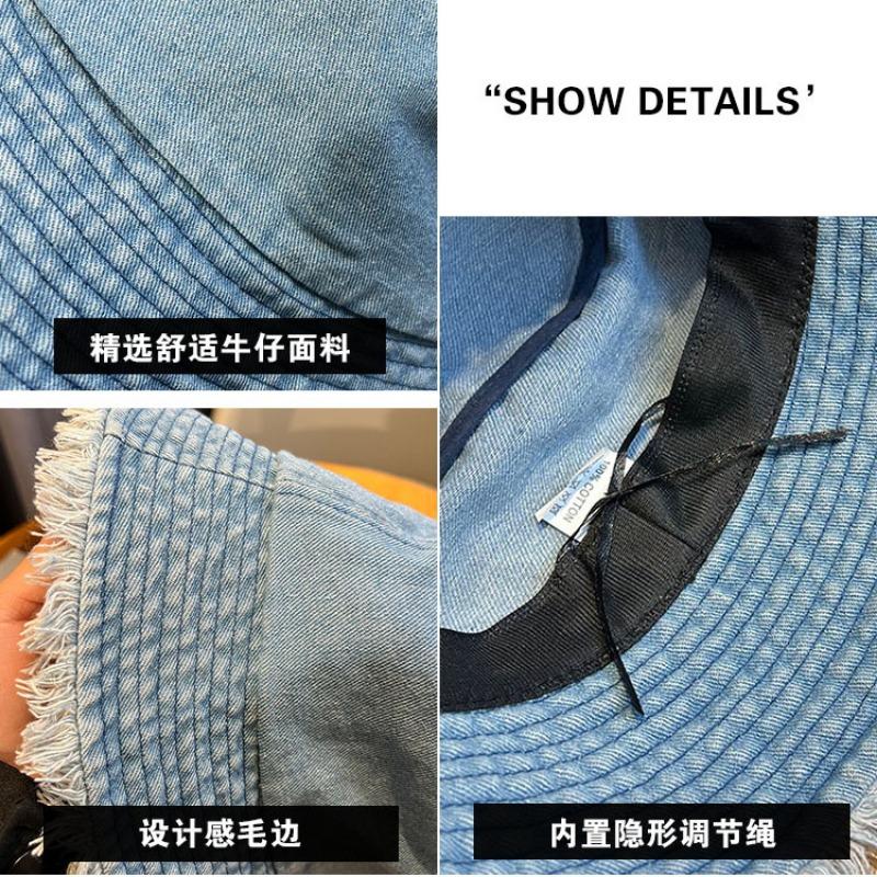 Waschener Denim Fischerhut Fortgeschrittener Sinn Damen Herbst- und Winterhut Roher Rand Schlichte Gesichtsbedeckung Beckenhut Zeigt kleines Gesicht Herbst