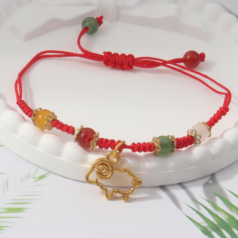 Handmade Braid Lucky Sheep Red String Bracelet Chinese Zodiac Sign New Year Rope Braided Bracelet Gifts For Women Men Kids
