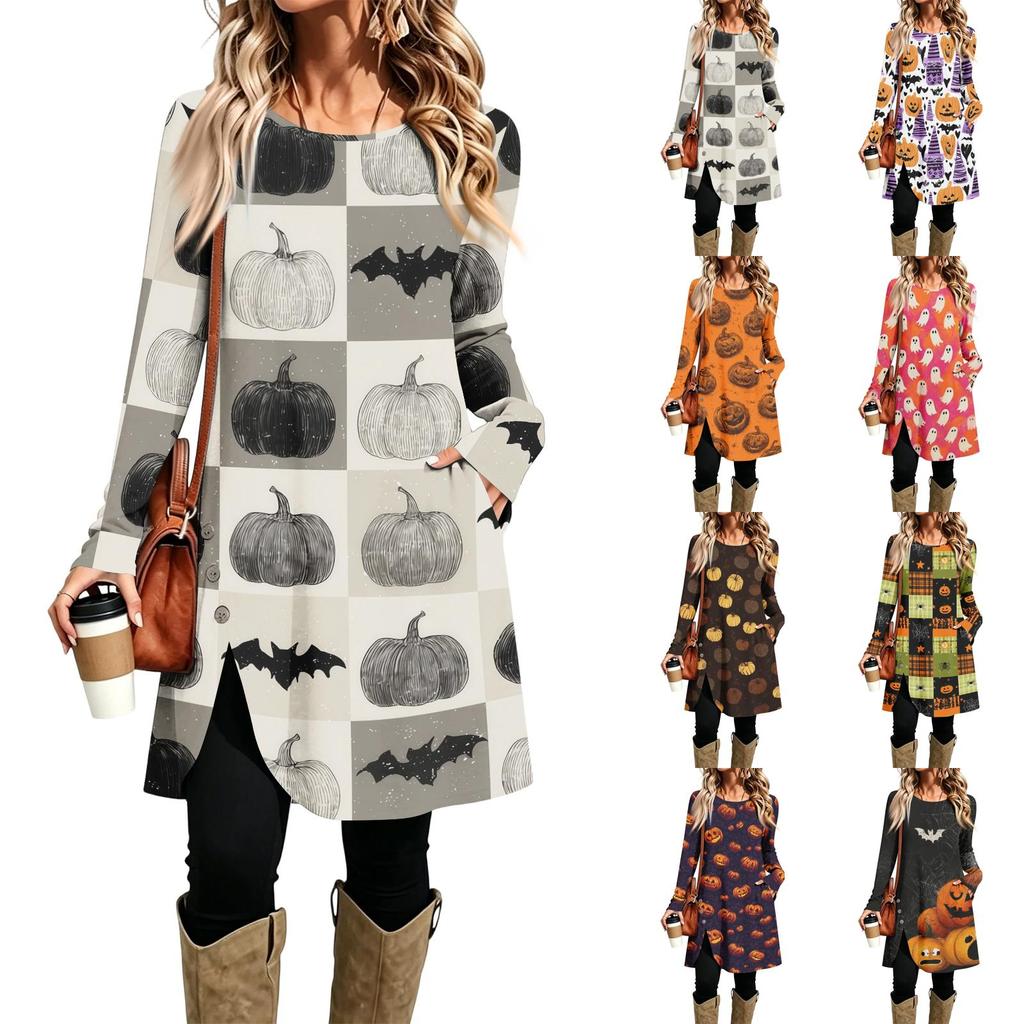 Women's Casual Printed Long Sleeve Neck Dress for Daily Wear