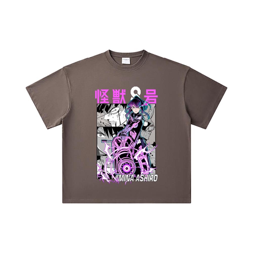 260 GSM Double Yarn 32 Count 100% Cotton Kaiju No 8 V15 Mina Print Unisex Heavy Cotton T Shirt