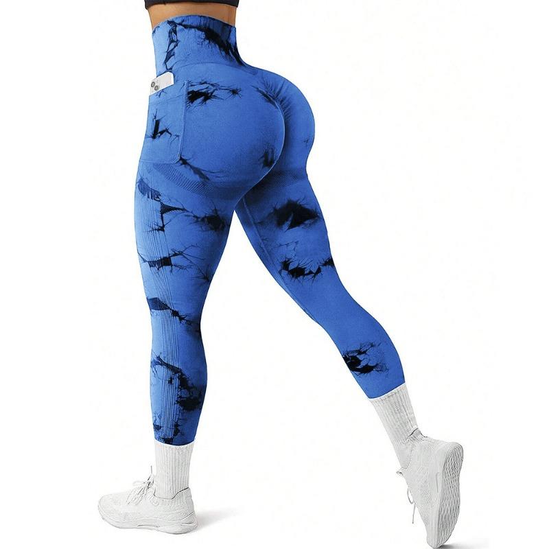 Naked tie-dye side pocket autumn and winter yoga pants for women, high waist, hip lift and tight sports fitness pants, yoga clothes for women