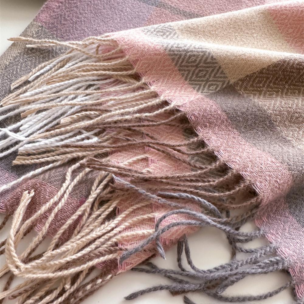 New Imitation Cashmere Plaid Warm Shawl Scarf Women's Autumn and Winter Fringed Scarf