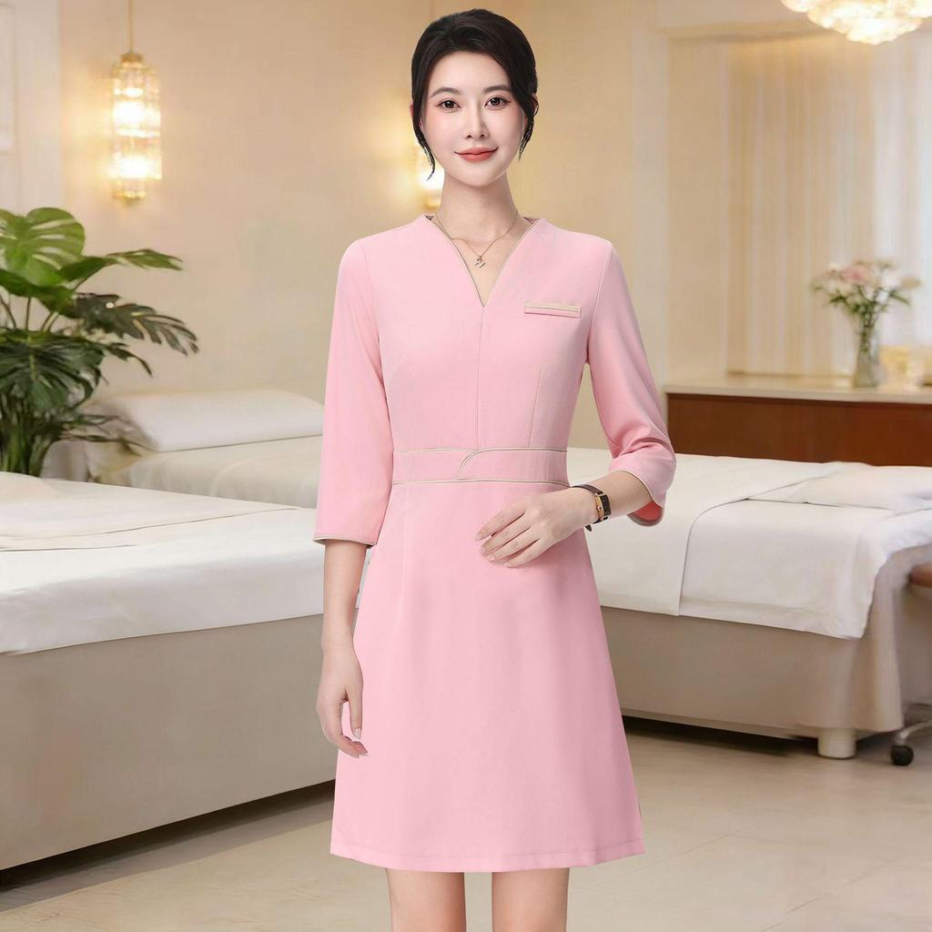 Women's V-Neck Beauty Salon & Jewelry Store Professional Summer Uniform Dress
