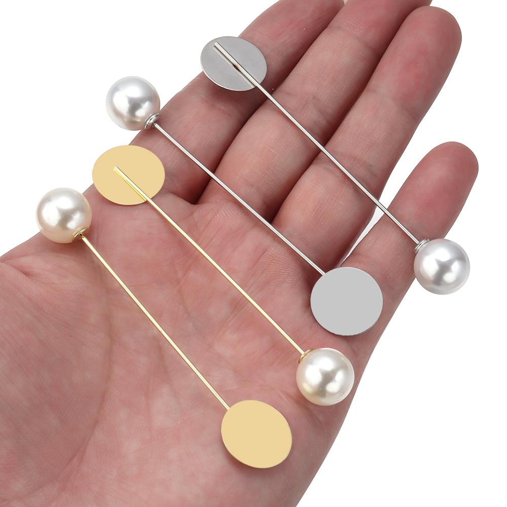10pcs Imitation Pearl Alloy Long Brooches Gold Rhodium Blank Tray Bezel Brooch Base For DIY Brooch Safety Pin Jewelry Accessory