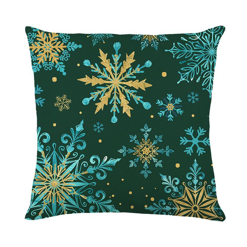 Festive Decorative Green Christmas Tree Linen Printed Cushion Cover Snowflake Bell Sofa Living Room Bedroom Cushion Cover