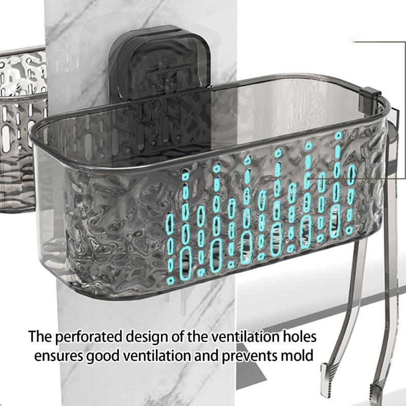 Bathroom Organizers Suction Cup Shelf With Double Layers Ventilated Storage Shelf For Shower Essential And Cosmetics
