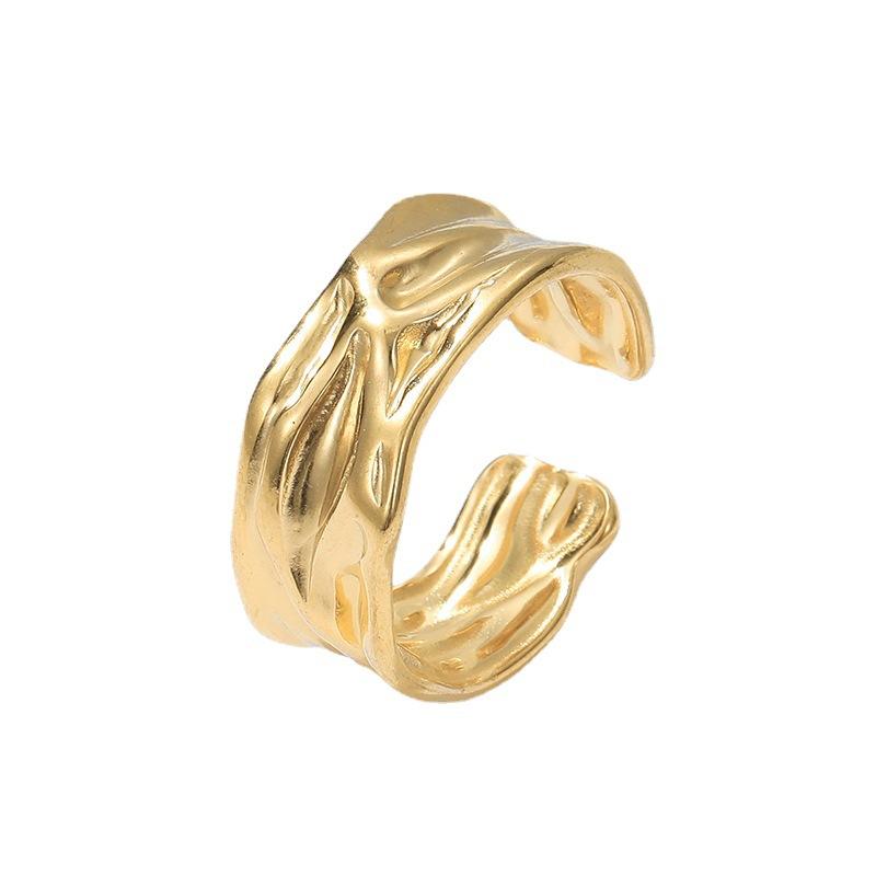 Retro Irregular Geometric Chunky Opening Rings for Women Stainless Steel Gold Color Ring Aesthetic Wedding Waterproof Jewelry