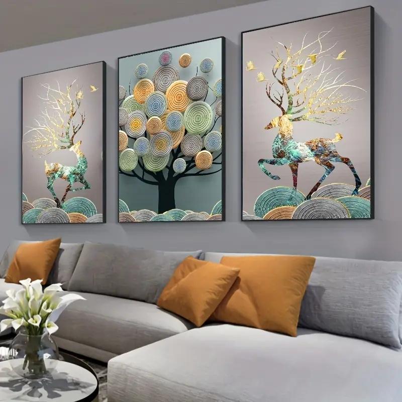 3pcs Abstract Poster Chinese Feng Shui Golden Rich Tree Print Wall Art Canvas Painting Art for Living Room Cuadros Decoration