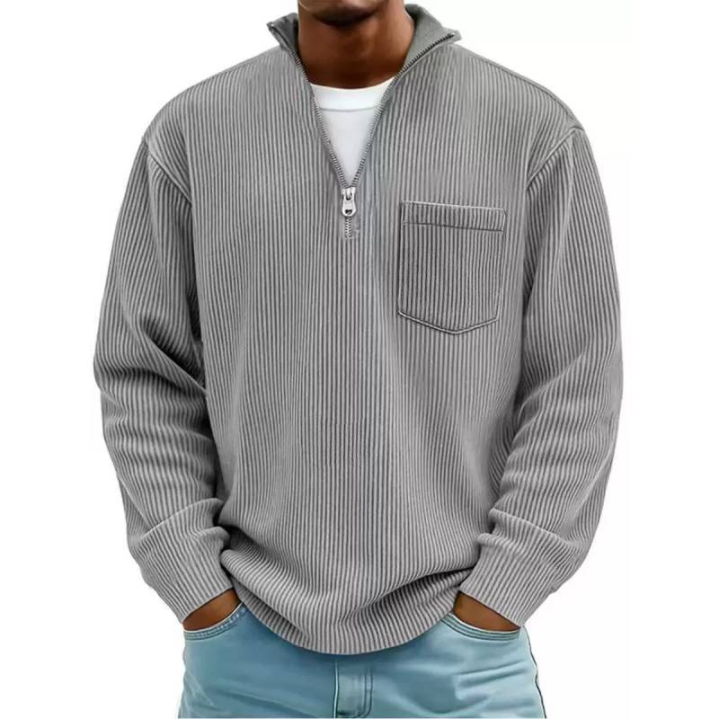 Felpa con cappuccio in velluto a coste stile urbano con cerniera da uomo per l'autunno, abbigliamento casual