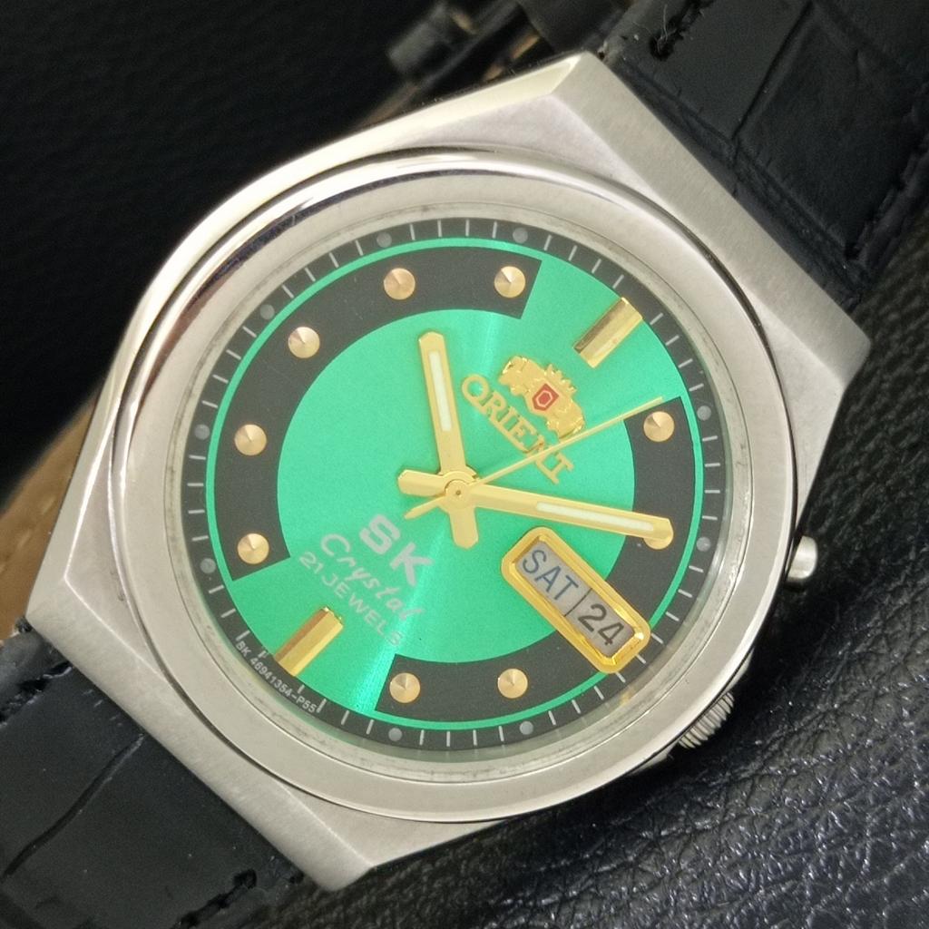

ORIENT SK CRYSTAL AUTOMATIC 46941 VINTAGE JAPAN MENS GREEN DIAL WATCH a703588-1 R213d-a703588