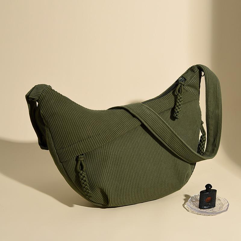 Corduroy cloth bag women's large-capacity dumpling bag new versatile college student class shoulder messenger bag