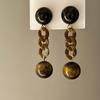 Maillard style retro tiger's eye stone round earrings women's autumn and winter high-end stud earrings small exquisite Internet celebrity jewelry