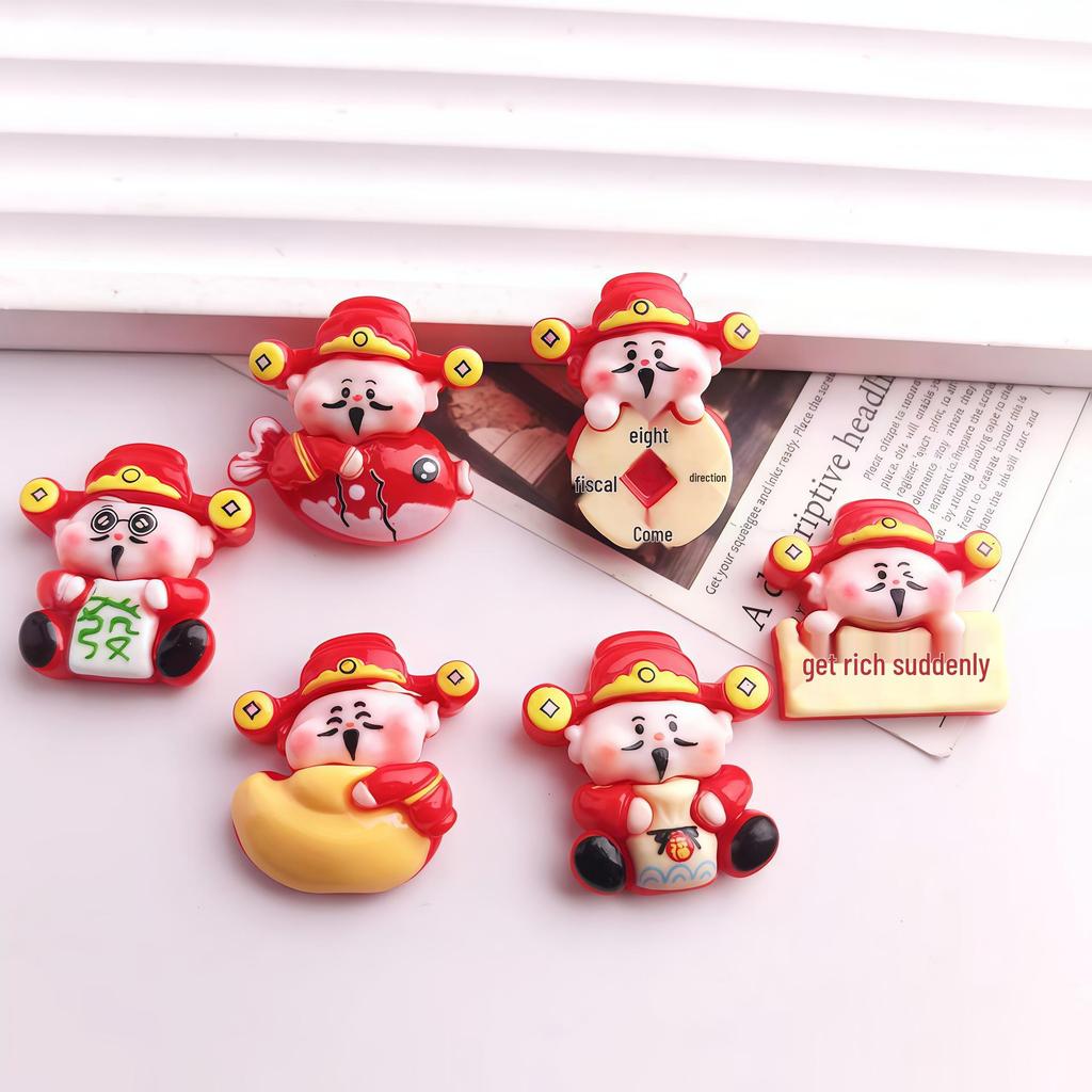 New Year Spring Festival Resin Patches: God of Wealth Ornaments for DIY Jewelry, Car Décor, and Phone Case Keychains