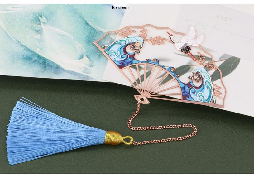 Ruihe Rose Gold Tassel Folding Fan Bookmark with Gift Box for Teachers