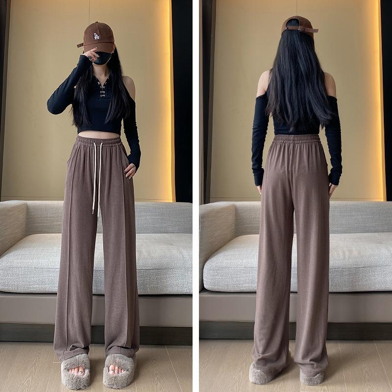 Wool Glutinous Rice Pants Drape Soft Waxy Knitted Wide-leg Pants Women's Autumn and Winter Lazy Wind High Waist Thin Straight Mopping Pants