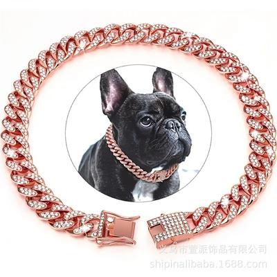 Rhinestone Cuban Chain Zinc Alloy Pet Necklace - Gold Choker for Cats and Dogs