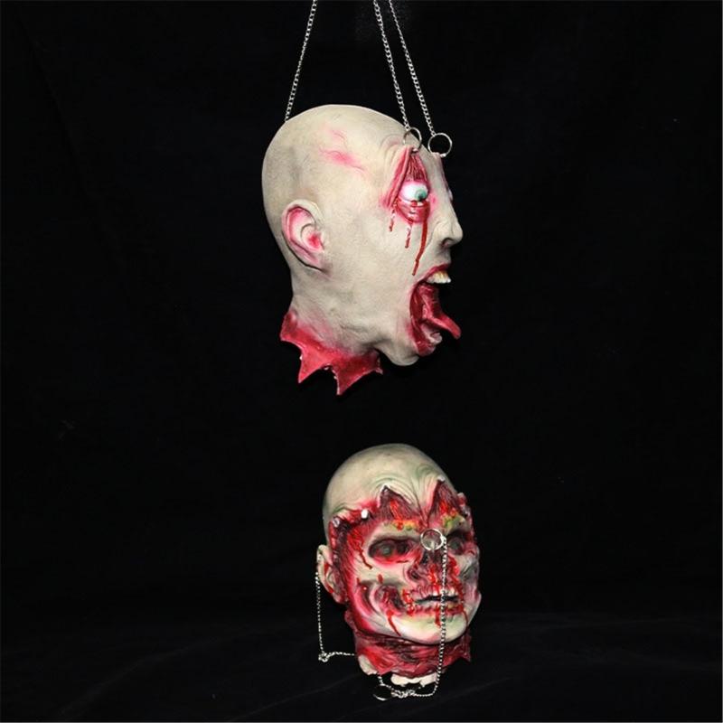 Cabeza de Muerto Colgante con Cadena Accesorios de Cabeza de Halloween Parte del Cuerpo de Muerto Sangrienta Aterradora Accesorios de Cabeza Cortada Colgantes