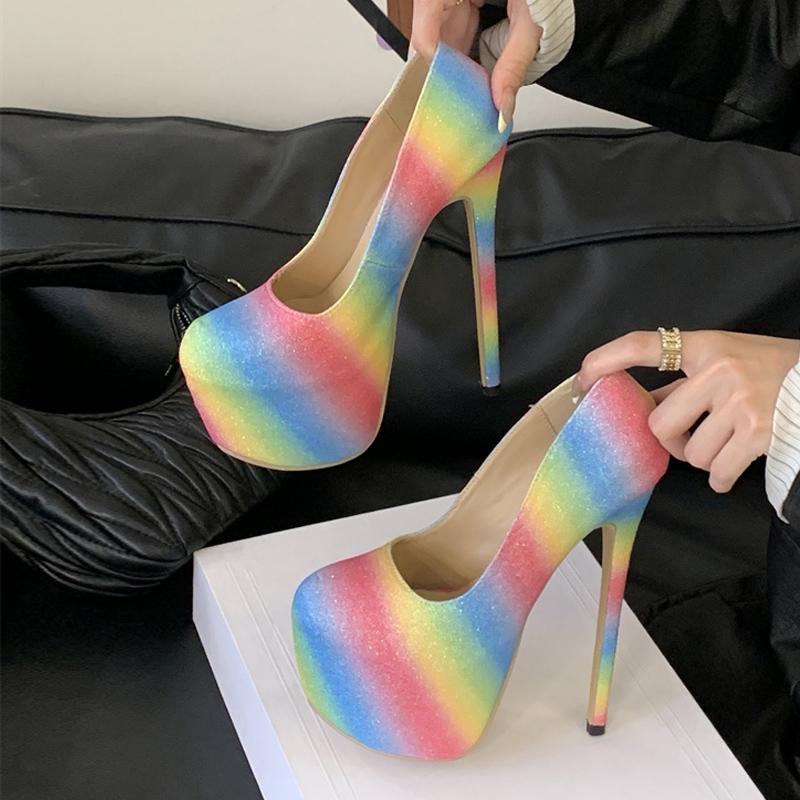 Fashion Liyke Runway Fashion Gold Sequined Cloth Platform Pumps Women Round Toe 17CM Stiletto High Heels Wedding Banquet Ladies Shoes