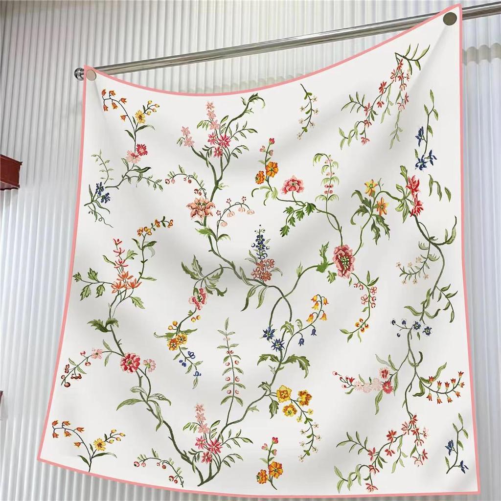 90cm Large Twill Silk Scarf: High-Quality, Fashionable Square Print, Versatile Shawl with Sun Protection