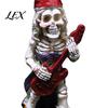 Weather Resistant Yard Art Halloween Skeleton Gnome Musician Resin Figurine, Hand-Painted Gothic Statue with Guitar Courtyard Lawn Landscaping