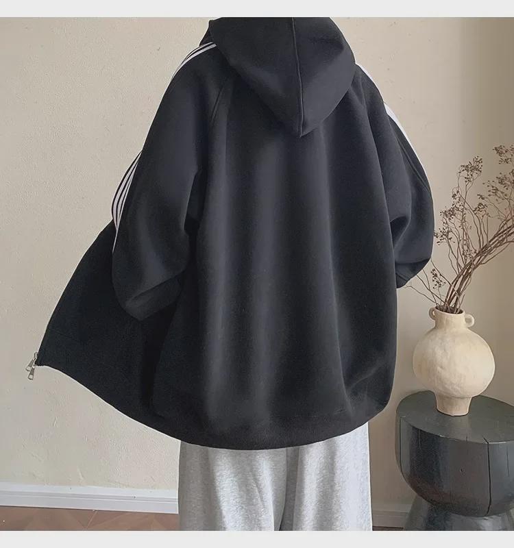 Unisex Striped Splicing Hooded Cardigan - Heavy Spring/Autumn Jacket