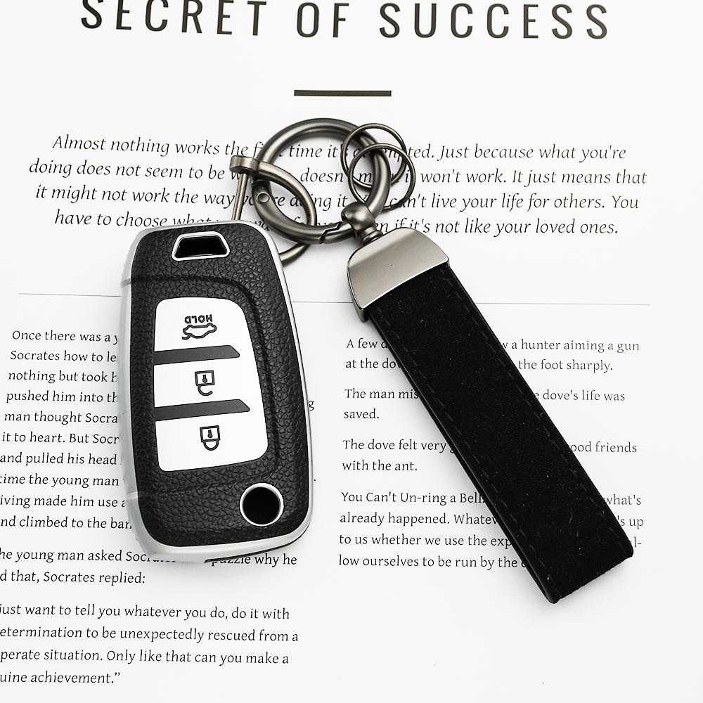 Leather Tpu Auto Car Key Case For Hyundai Elantra Solaris Tucson I30 I35 I40 Kona Genesis Santa Fe Azera Cover Holder Shell Fob