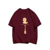 Spring and Summer Pure Cotton Short-sleeved Wine Red Peaceful Printed Loose Versatile T-shirt Top for Women