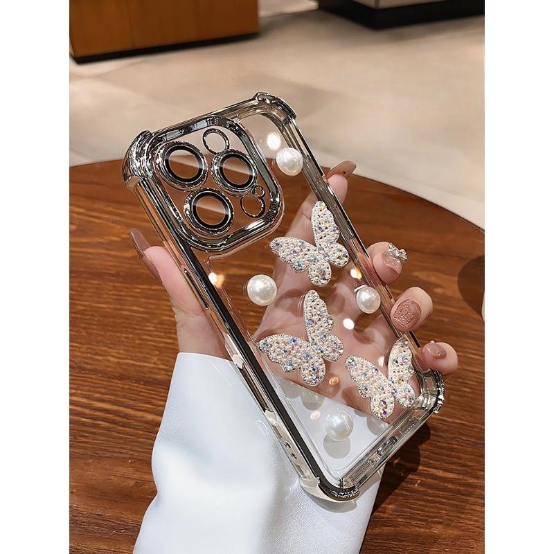 

3D Перламутровая Бабочка Ударопрочный Силиконовый Чехол с Покрытием для iPhone 16 16E 15 14 13 12 mini 11 Pro XS Max XR X 8 7 Plus Чехол iPhone 13 серебряный