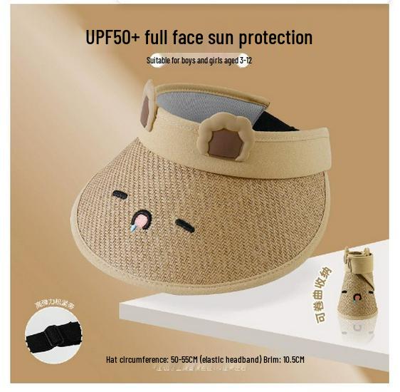 Children's Summer Sun Hat with UV Protection - Breathable, Large Brim, Cute Cartoon Design