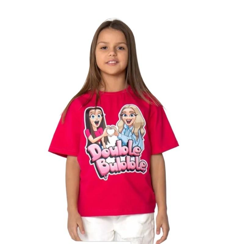 Kinder Mädchen Doppelblase Cartoon Aufdruck Baumwolle Kurzarm T-Shirt
