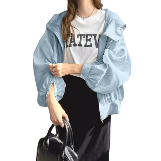 Leichte Sonnenjacke für Damen mit durchgehendem Reißverschluss, Sonnenschutz-Shirts mit langen Ärmeln, Trainings-Hoodie-Jacken mit Taschen