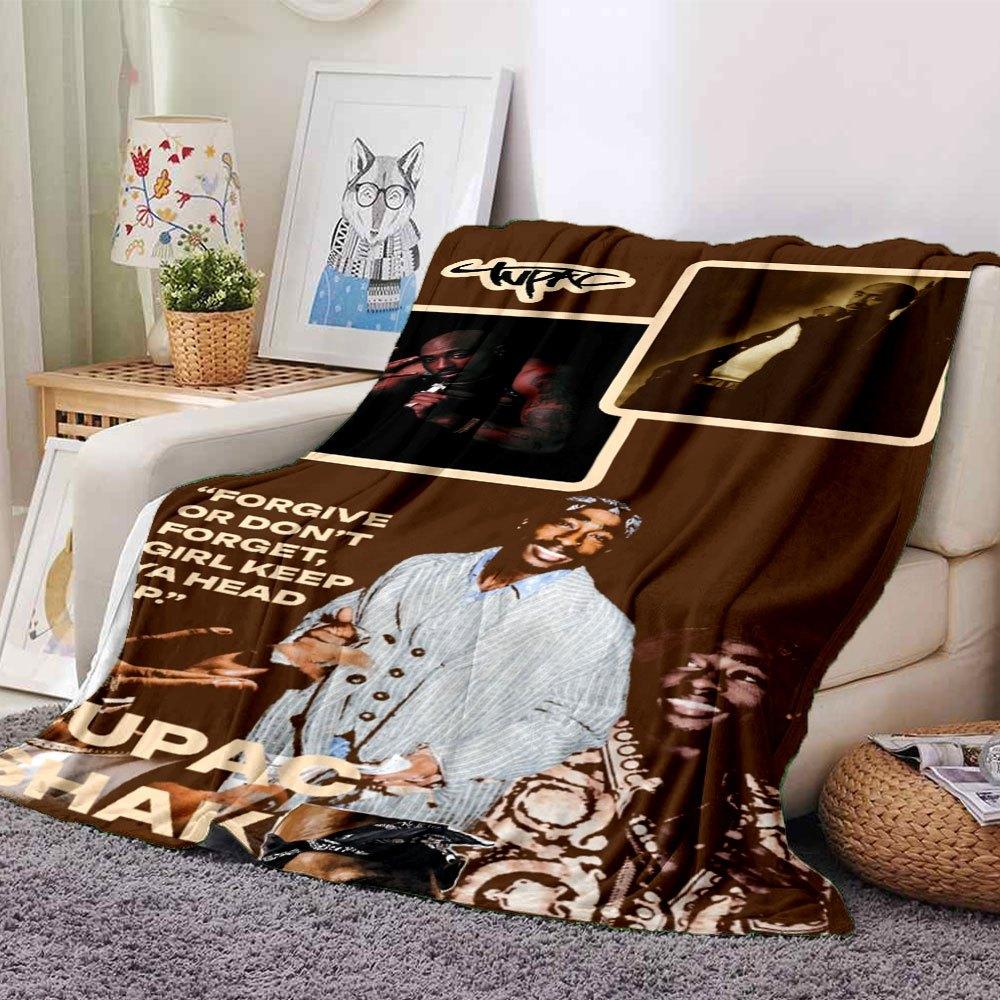 1pc 2PacHip Hop Blanket Soft Lightweight All Season Multi Purpose Throw for Sofa, Bed, Office & Picnics, French Style with Iconic Album Art & Quotes