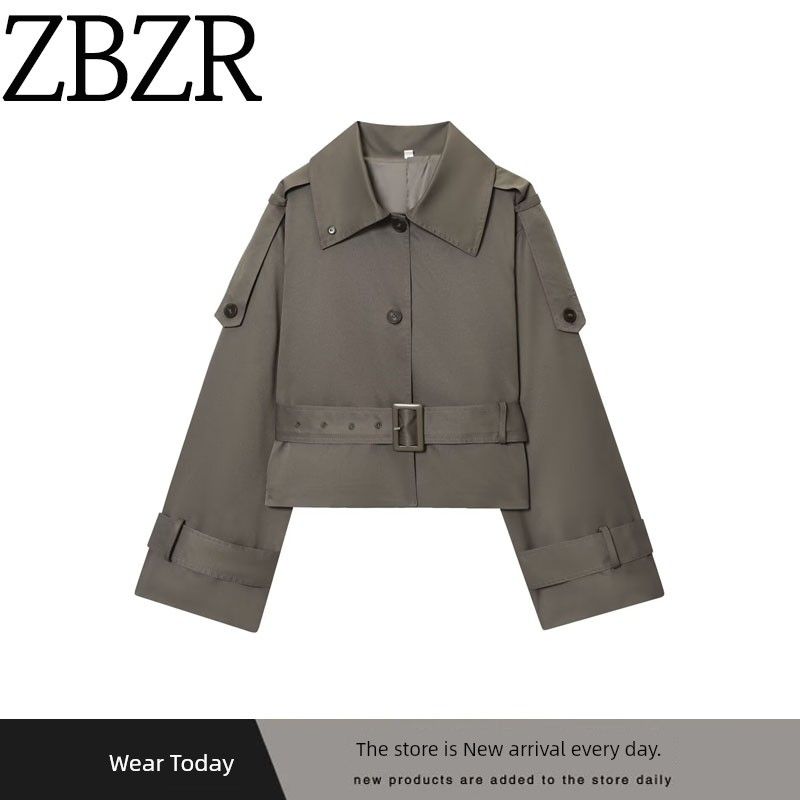 Za Export New Arrival Women's Clothing ZR Fashion Style Fashion Big Stand Lapel Plaid Long Sleeve Trench Coat 1266915
