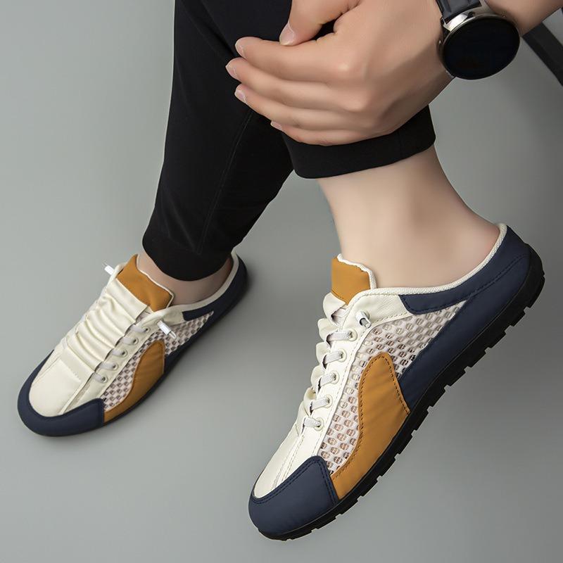 Men's Closed Toe Half Slippers 2026New Casual Sneakers Baotou Half Slippers Breathable Mesh Shoes Men Loafers Flat Beach Sandals