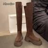 Suede Brown Women's Thigh High Boots Height Increasing Anti-slip High Heel Vintage Over-the-Knee Boots for Women Botas Mujer