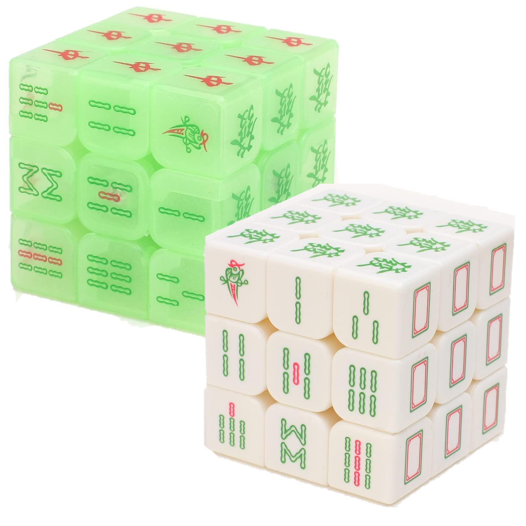 

SAKIRABITO Magic Cube, 3D Mahjong Cube, Mahjong Tiles, Mahjong Accessories, 3D Puzzle, Set of 2 (White and Luminous Green)