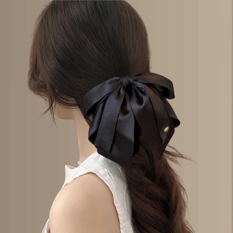 Simple Black Satin Bow Ponytail Clip For Women Girls Light Luxury Hair Clip Temperament Exquisite Hairpin Hair Accessories