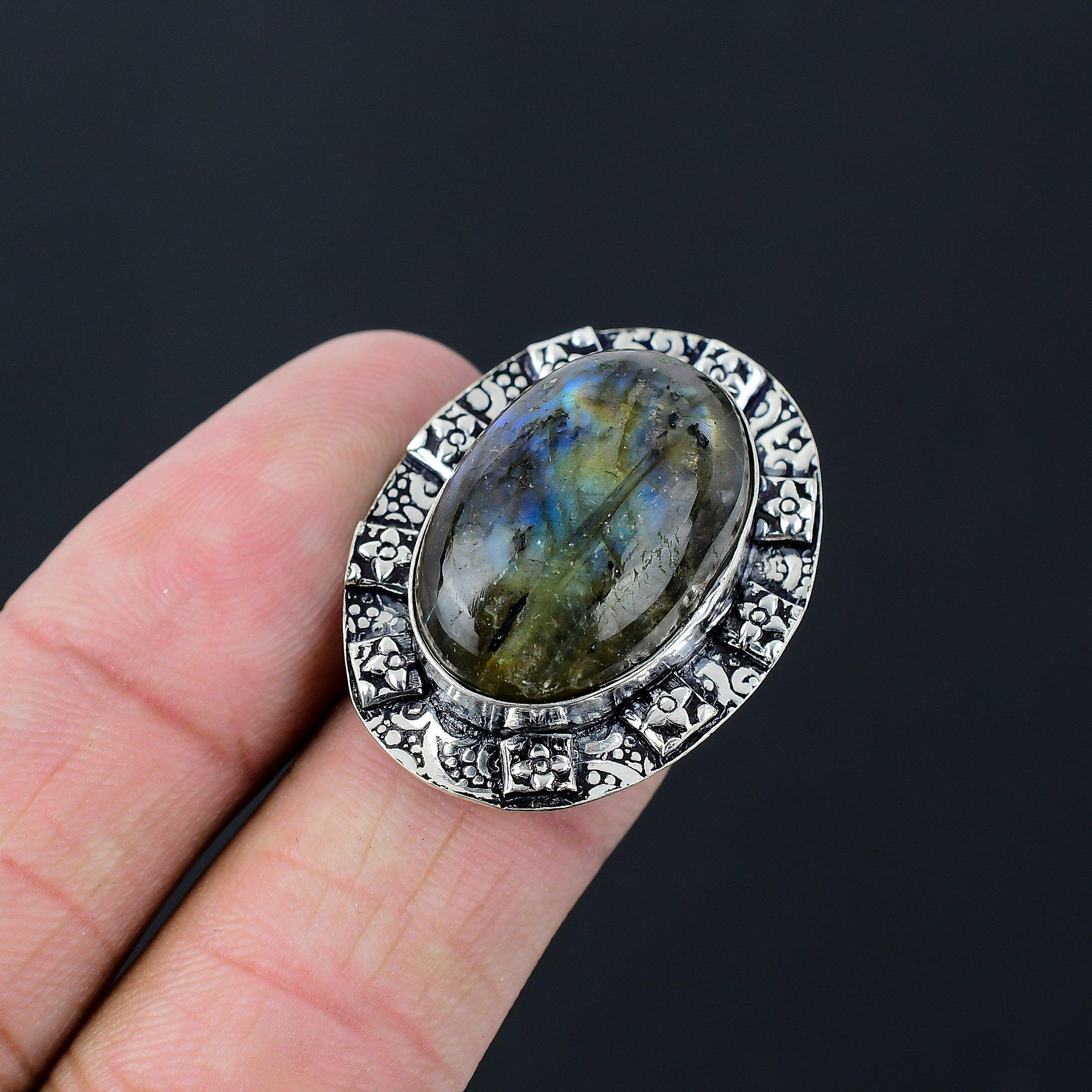 Womens day Sale Labradorite Gemstone Stackable Ring Jewelry 925 Silver US 6.5 6.5